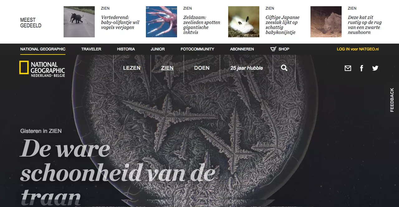 National Geographic Nederland feature using a microscopic tear image as the main editorial visual.