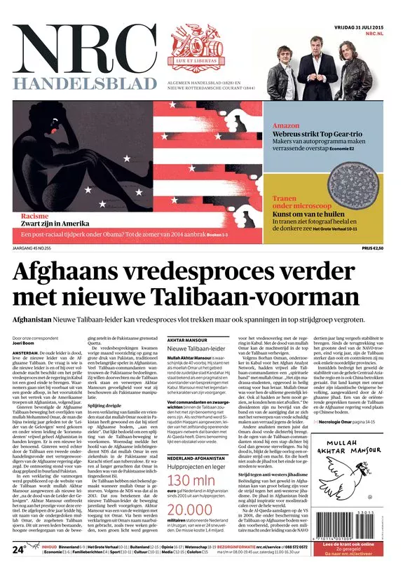 NRC Handelsblad front page featuring Imaginarium of Tears microscopic tear imagery.