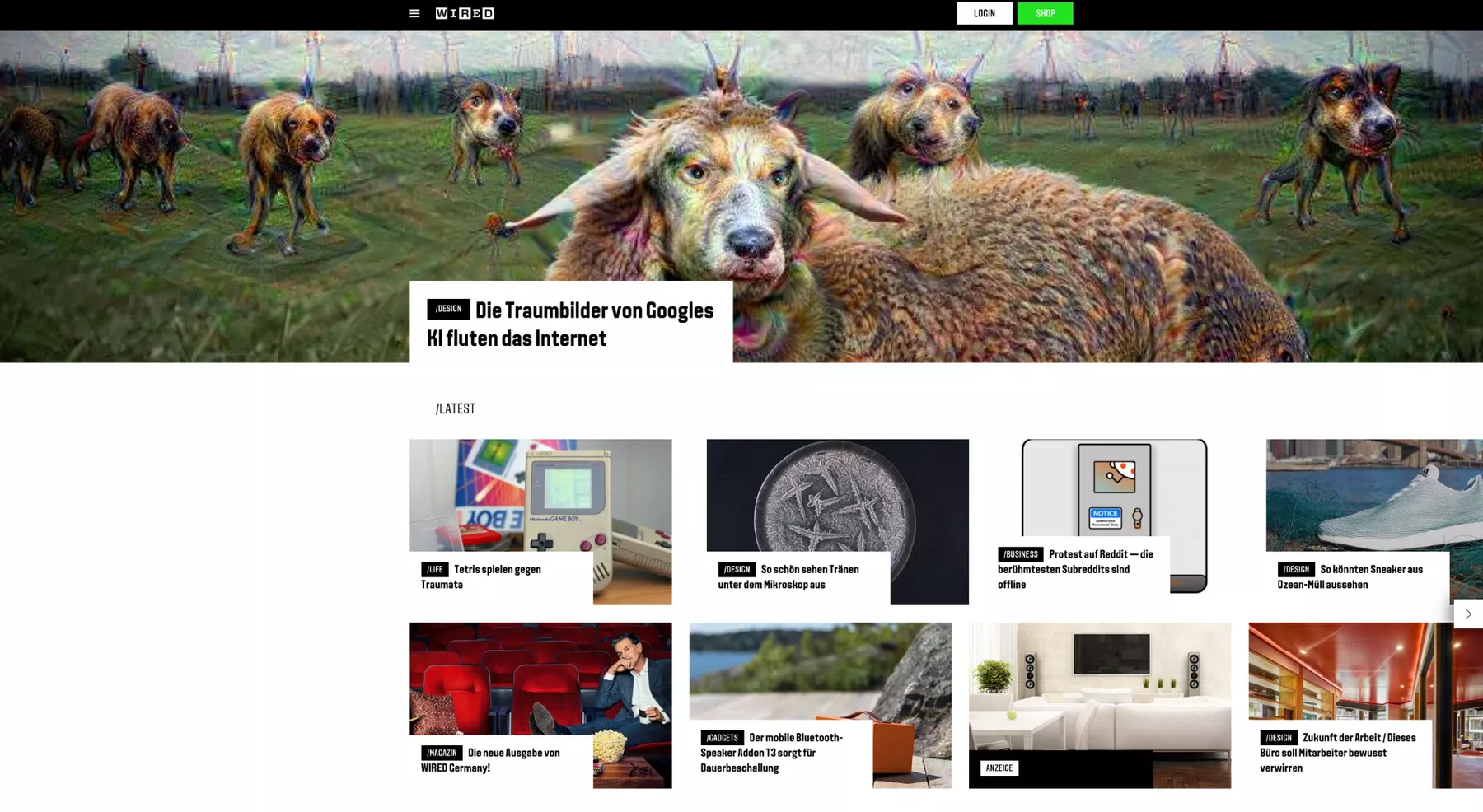 WIRED Germany page featuring microscopic tear imagery from Imaginarium of Tears.
